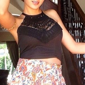 Black lace LF crop top